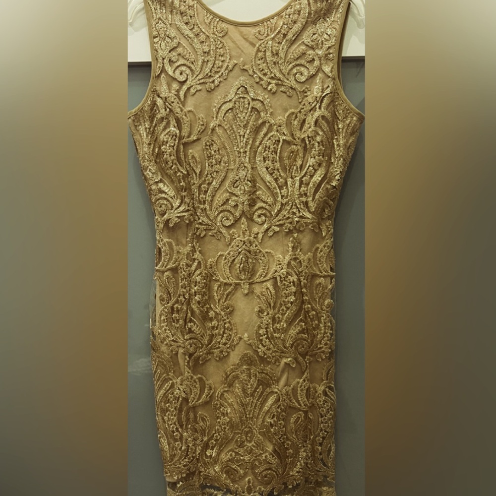 MYSTIC LOS ANGELES Gold Embellished Sleeveless Sheath Dress Size M